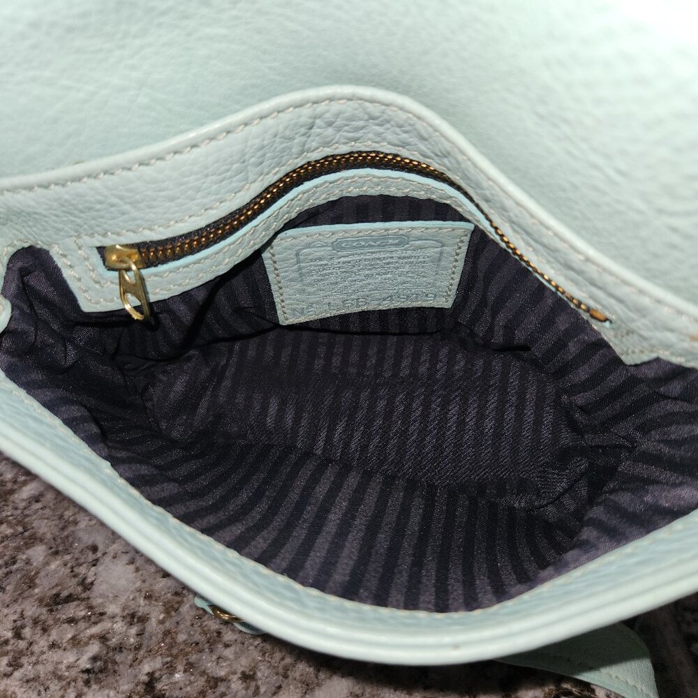 Coach Vintage Aqua Mint Sonoma Small Flap 4919 Natural Grain Leather 1996 USA - Picture 14 of 16